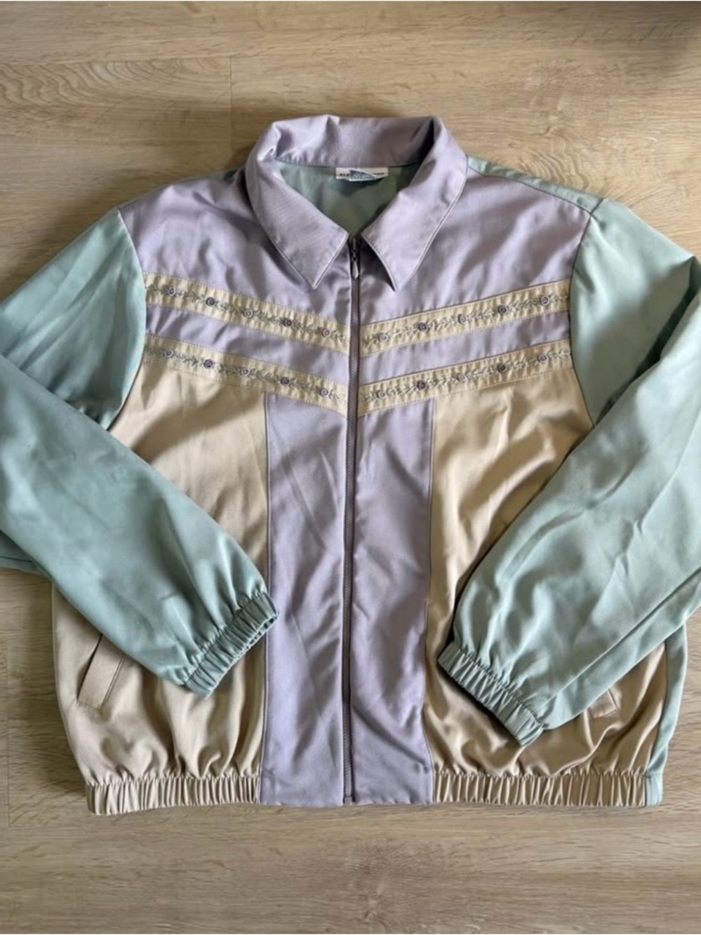 Alfred Dunner Pastel Colorblock Bomber Jacket - Lavender, Mint & Cream